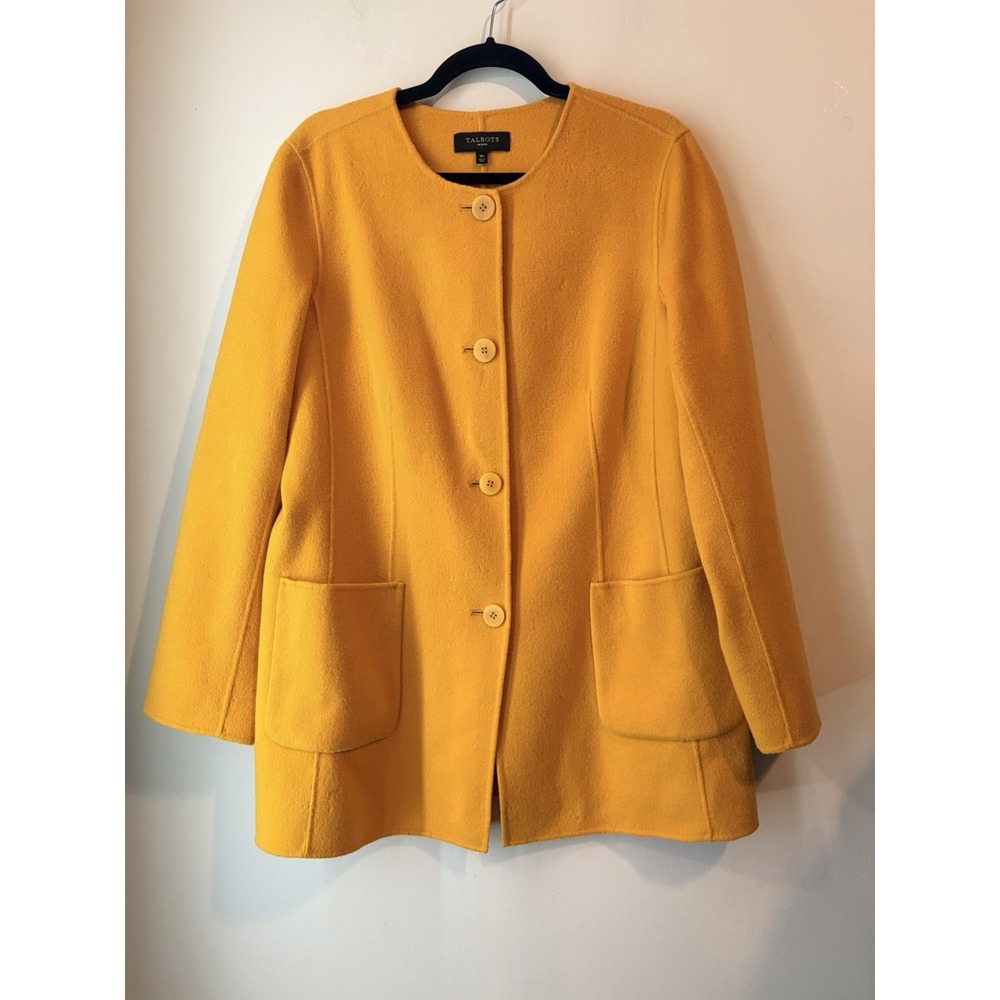 Talbots Wool Overcoat Size 16P Mustard Yellow Lightweight City Classic